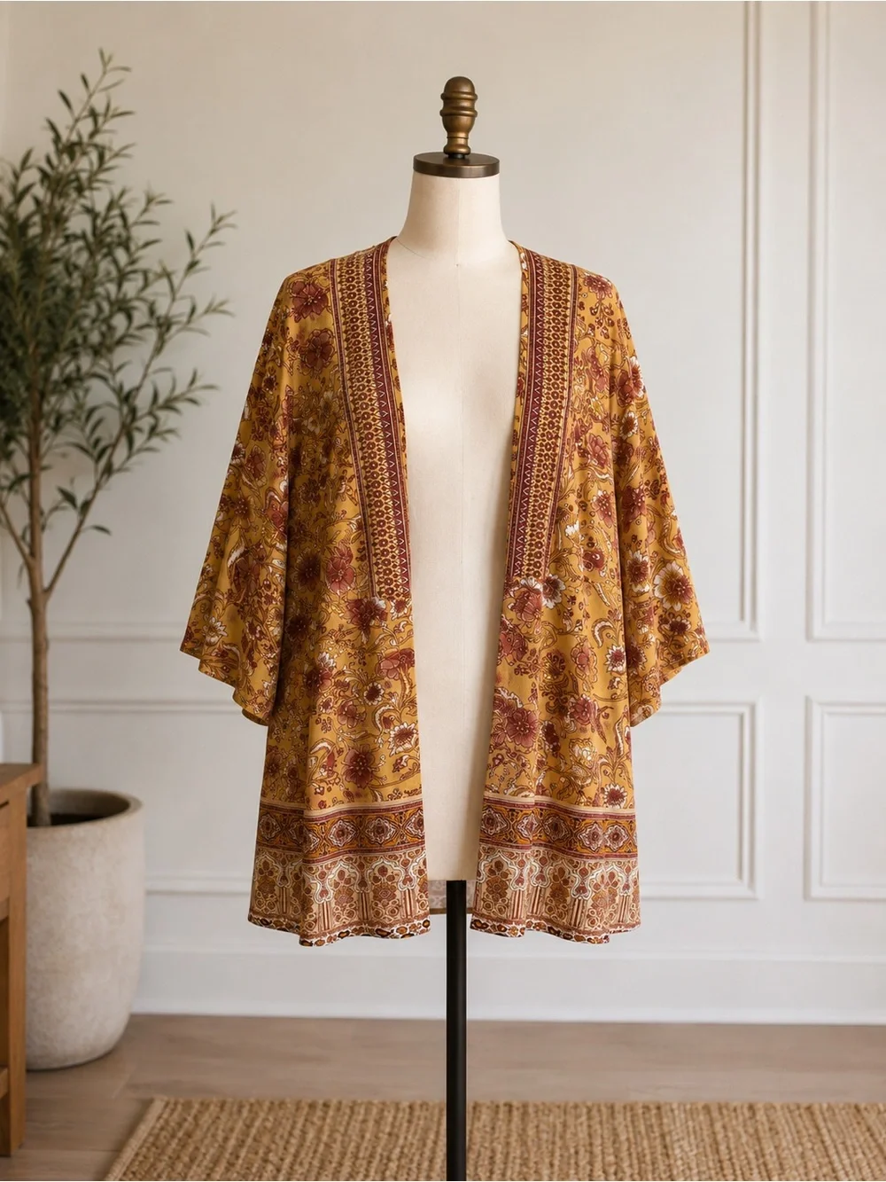Knox Rose Mustard Floral Lightweight Kimono